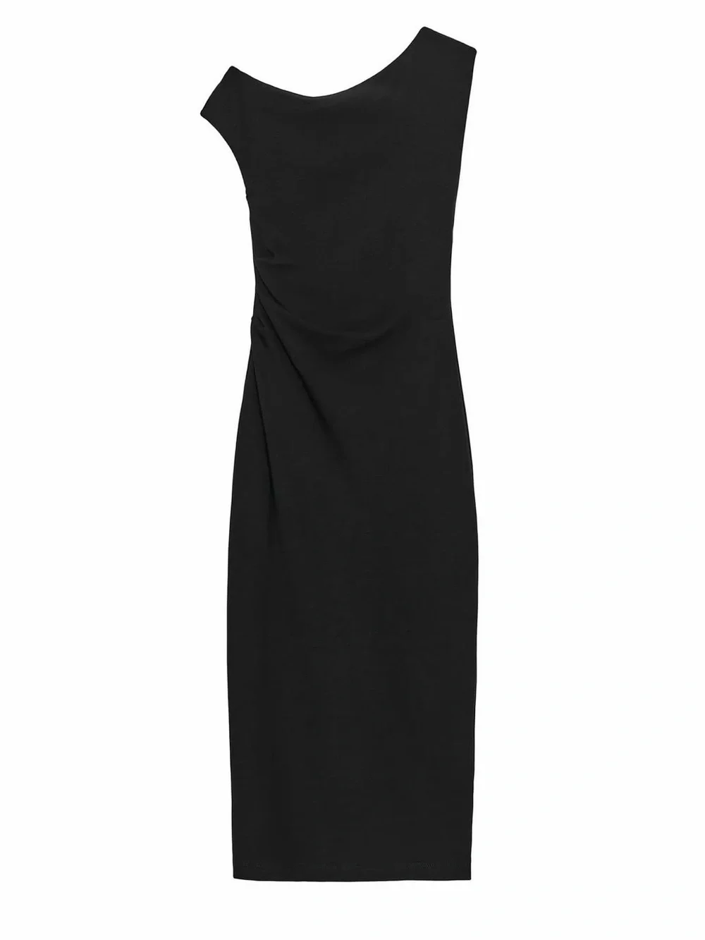 Zara One-Shoulder Black Midi Dress - Picture 4 of 5